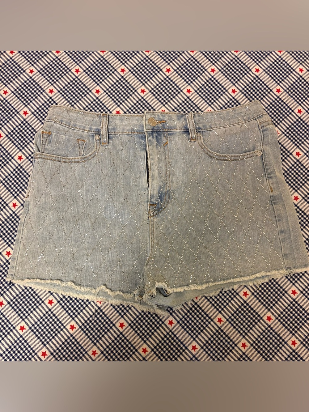 Vigoss Studded Sparkle Light Blue Denim Jean Shorts
